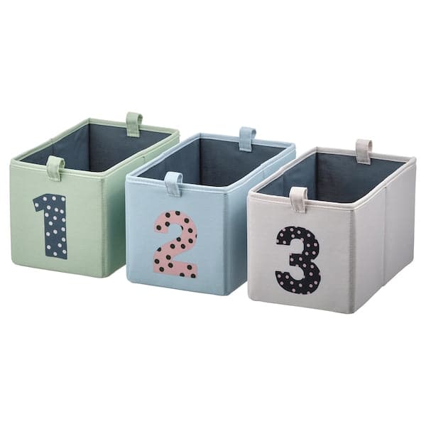 BARNDRÖM - Box, set of 3, green blue/beige, 17x27x17 cm - best price from Maltashopper.com 10560623