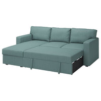 BÅRSLÖV 3-seat sofa-bed with chaise longue, Tibbleby light grey-turquoise, 236x90x153 cm