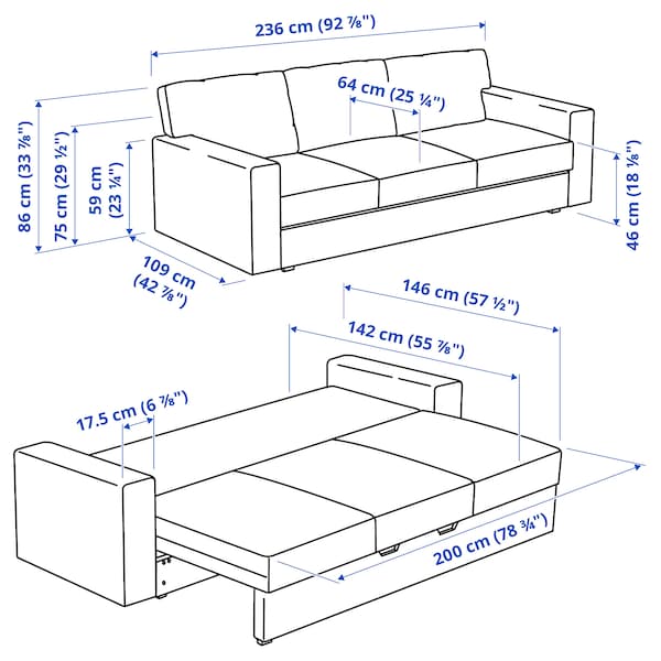 Ikea BÅRSLÖV - 3-seater sofa bed, Tibbleby beige/grey