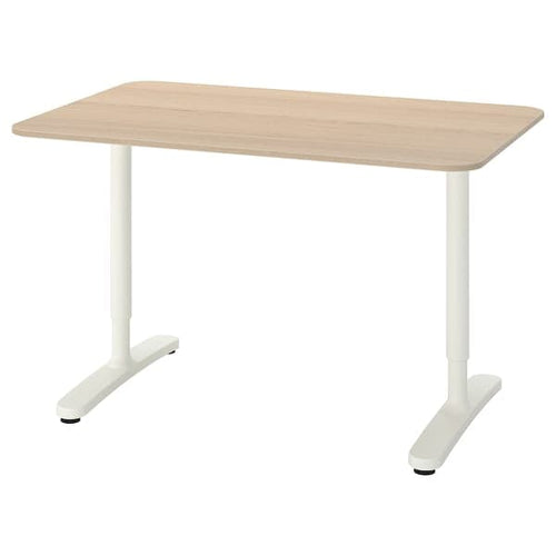 BEKANT - Desk, white stained oak veneer/white, 120x80 cm
