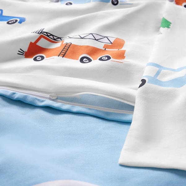 Ikea BERGFINK - 3-piece bedlinen set with bag, multicolour vehicles/roads pattern, 150x200/50x80 cm