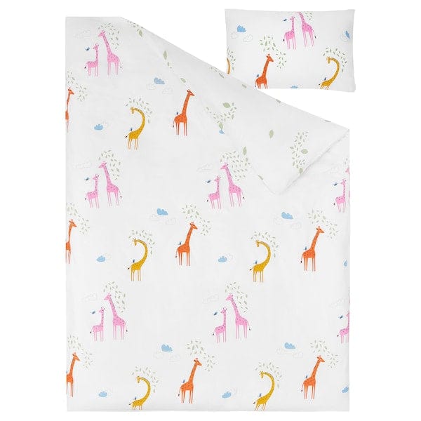 Ikea BERGFINK - 3-piece bedlinen set with bag, green giraffe, 150x200/50x80 cm