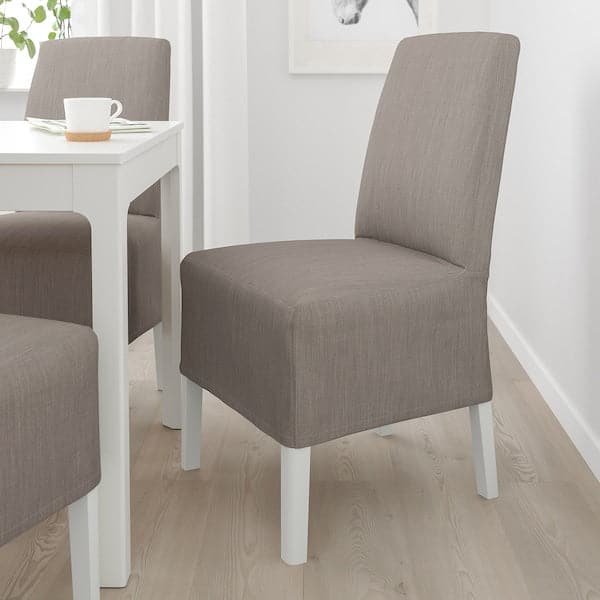 Ikea BERGMUND Chair with medium length lining - white/Nolhaga grey/beige ,