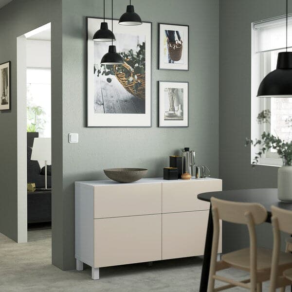 BESTÅ - Storage combination w doors/drawers, white/Lappviken/Stubbarp light grey-beige, 120x42x74 cm - best price from Maltashopper.com 49421513