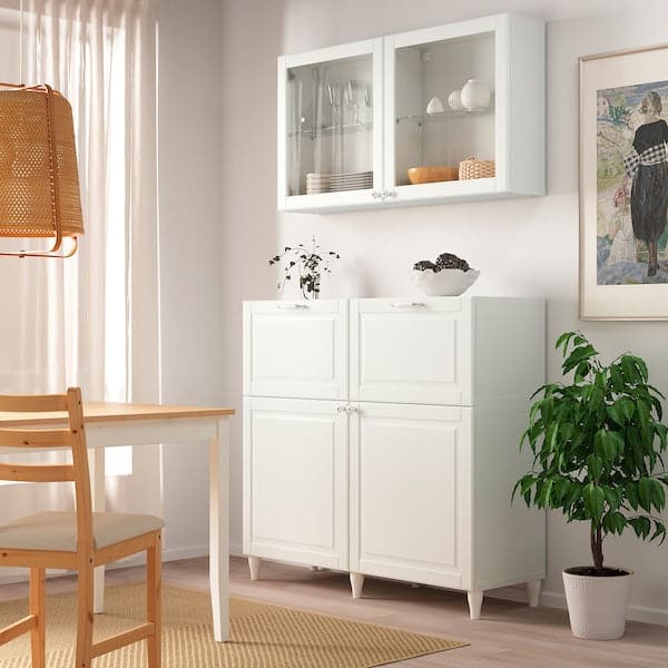 Ikea BESTÅ - Storage combination w doors/drawers, white Smeviken/Ostvik/Kabbarp white clear glass, 120x42x213 cm