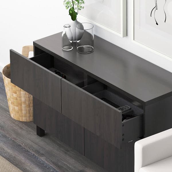 Ikea BESTÅ - Storage combination w doors/drawers, black-brown/Lappviken/Stubbarp black-brown, 120x42x74 cm