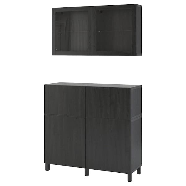 BESTÅ - Storage combination w doors/drawers, black-brown/Lappviken/Stubbarp black-brown clear glass, 120x42x213 cm - best price from Maltashopper.com 09412493