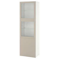 BESTÅ storage combination w glass doors, white Lappviken/light grey-beige clear glass, 60x42x193 cm