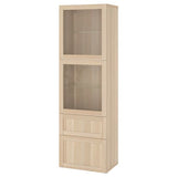 BESTÅ storage combination w glass doors, white stained oak effect/Hanviken white stained oak eff clear glass, 60x42x193 cm