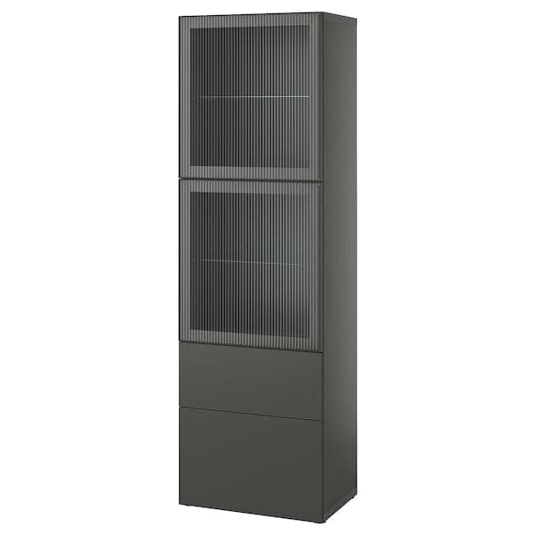 BESTÅ - Storage combination w glass doors, dark grey Lappviken/Fällsvik anthracite, 60x42x193 cm - best price from Maltashopper.com 09508136