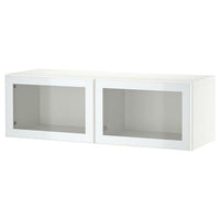 BESTÅ wall-mounted cabinet combination, white Glassvik/white/light green clear glass, 120x42x38 cm