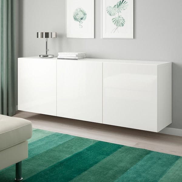 BESTÅ - Wall-mounted cabinet combination, white/Selsviken high-gloss/white, 180x42x64 cm - best price from Maltashopper.com 99412484
