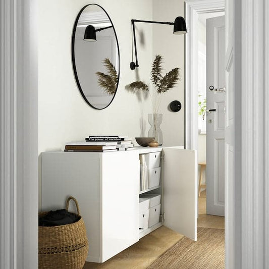 Ikea BESTÅ - Wall-mounted cabinet combination, white/Selsviken high-gloss/white, 180x42x64 cm