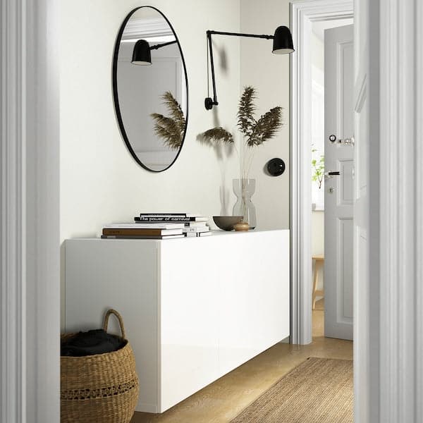 Ikea BESTÅ - Wall-mounted cabinet combination, white/Selsviken high-gloss/white, 180x42x64 cm