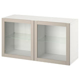 BESTÅ wall-mounted cabinet combination, white Sindvik/light grey/beige clear glass, 120x42x64 cm
