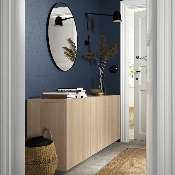 Ikea BESTÅ - Wall-mounted cabinet combination, white stained oak effect/Lappviken white stained oak effect, 180x42x64 cm