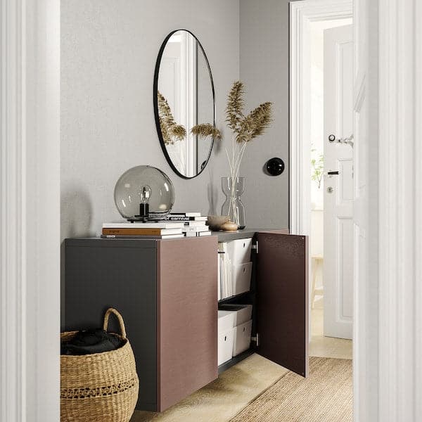 BESTÅ - Wall furniture combination, dark grey/Hjortviken brown, , 180x42x64 cm - best price from Maltashopper.com 39508111