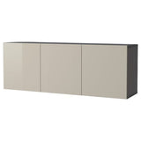 BESTÅ wall-mounted cabinet combination, black-brown/Selsviken high-gloss/beige, 180x42x64 cm