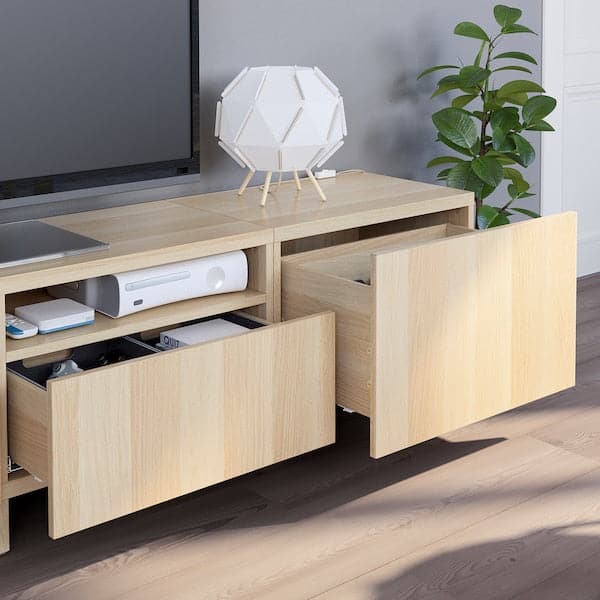BESTÅ - TV storage combination, white stained oak effect/Lappviken/Stubbarp white stained oak effect, 240x42x230 cm - best price from Maltashopper.com 39411958