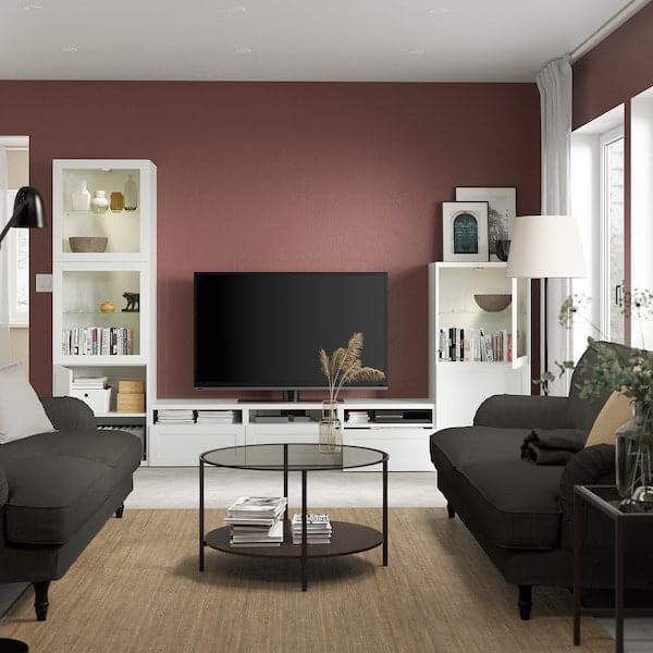 Ikea BESTÅ - TV storage combination/glass doors, white/Hanviken white clear glass, 300x42x193 cm