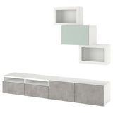 BESTÅ TV storage combination/glass doors, white Kallviken/Hjortviken light grey-green, 240x42x190 cm