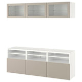 BESTÅ TV storage combination/glass doors, white Sindvik/Lappviken light grey/beige, 180x42x192 cm