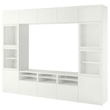 BESTÅ TV storage combination/glass doors, white Sutterviken/Sindvik white clear glass, 300x42x231 cm