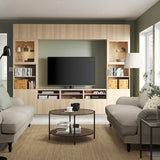 BESTÅ TV storage combination/glass doors, white stained oak effect/Lappviken white stained oak eff clear glass, 300x42x231 cm