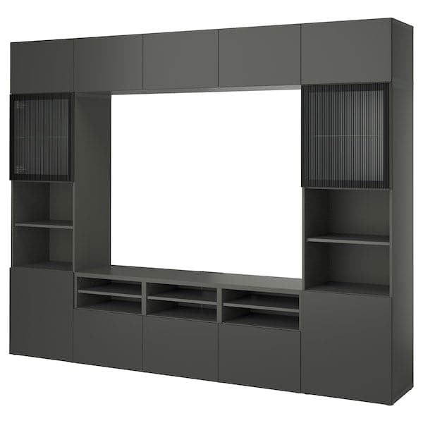 Ikea BESTÅ - TV storage combination/glass doors, dark grey Lappviken/Fällsvik anthracite, 300x42x231 cm