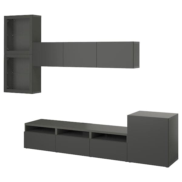 Ikea BESTÅ - TV storage combination/glass doors, dark grey Lappviken/Sindvik dark grey, 300x42x211 cm