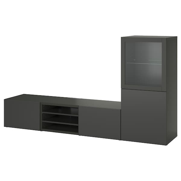 Ikea BESTÅ - TV storage combination/glass doors, dark grey Sindvik/Lappviken dark grey, 240x42x129 cm