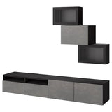 BESTÅ TV storage combination/glass doors, black-brown Kallviken/Hjortviken dark grey, 240x42x190 cm