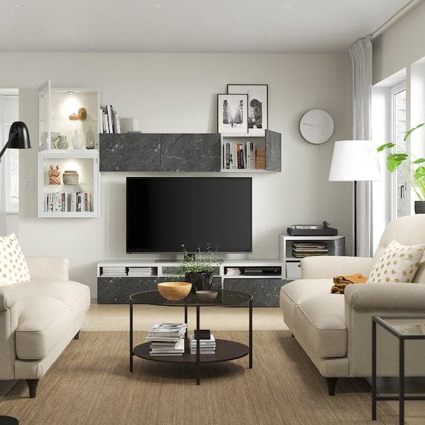 Ikea BESTÅ - TV storage combination/glass doors, white Glassvik/Bergsviken black, 300x42x211 cm