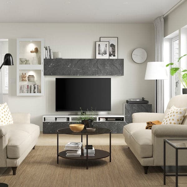 Ikea BESTÅ - TV storage combination/glass doors, white Glassvik/Bergsviken black, 300x42x211 cm
