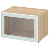 BESTÅ shelf unit with glass door, white stained oak effect Glassvik/white/light green clear glass, 60x42x38 cm