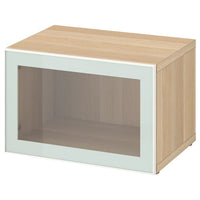 BESTÅ shelf unit with glass door, white stained oak effect Glassvik/white/light green clear glass, 60x42x38 cm
