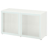 BESTÅ shelf unit with glass doors, white Glassvik/white/light green frosted glass, 120x42x64 cm