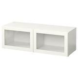 BESTÅ shelf unit with glass doors, white/Sindvik white clear glass, 120x42x38 cm