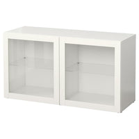 BESTÅ shelf unit with glass doors, white/Sindvik white clear glass, 120x40x64 cm