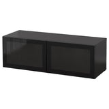 BESTÅ shelf unit with glass doors, black-brown/Glassvik black/clear glass, 120x42x38 cm