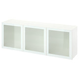 BESTÅ storage combination with doors, white Glassvik/white/light green clear glass, 180x42x65 cm