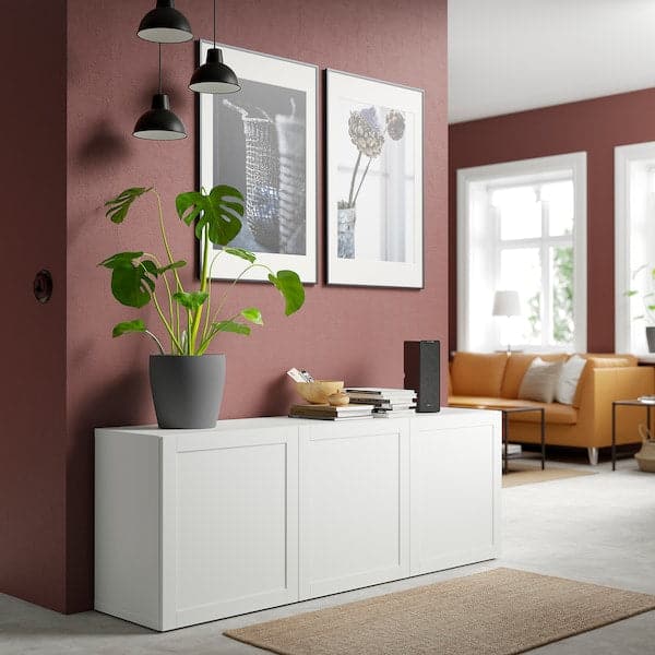 Ikea BESTÅ - Storage combination with doors, white/Hanviken white, 180x42x65 cm