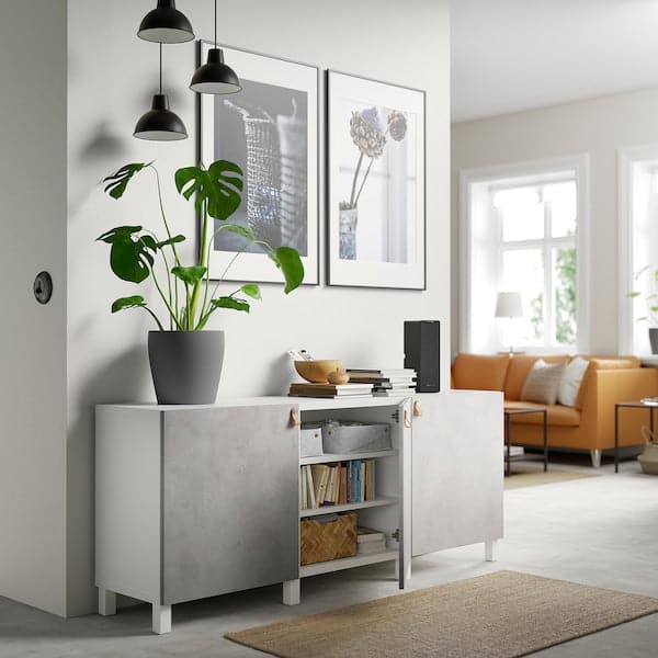 BESTÅ - Storage combination with doors, white Kallviken/Stubbarp/light grey concrete effect, 180x42x74 cm - best price from Maltashopper.com 99421742