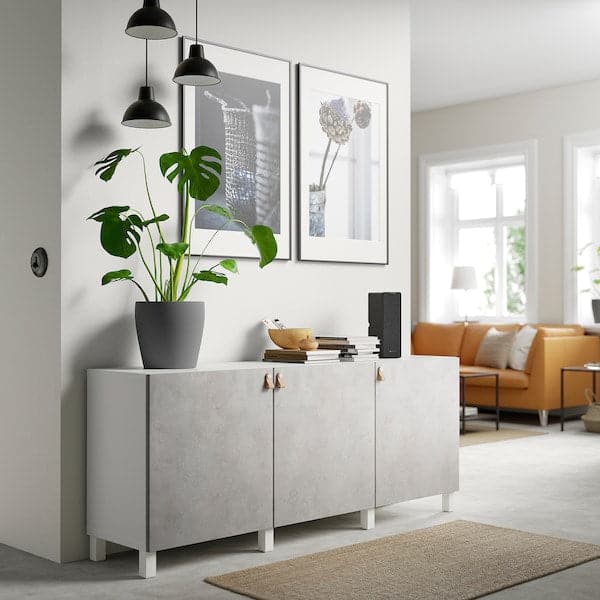 BESTÅ - Storage combination with doors, white Kallviken/Stubbarp/light grey concrete effect, 180x42x74 cm - best price from Maltashopper.com 99421742