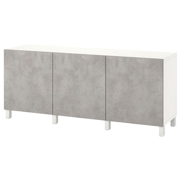 BESTÅ - Storage combination with doors, white Kallviken/Stubbarp/light grey concrete effect, 180x42x74 cm - best price from Maltashopper.com 99421742