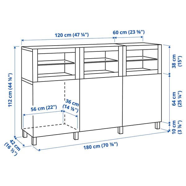 BESTÅ - Storage combination with doors, white Lappviken/light grey-beige clear glass, 180x42x112 cm - best price from Maltashopper.com 99421450