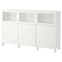 BESTÅ storage combination with doors, white Lappviken/Sindvik white clear glass, 180x42x112 cm