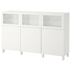BESTÅ - Storage combination with doors, white Lappviken/Sindvik white clear glass, 180x42x112 cm - best price from Maltashopper.com 09208029