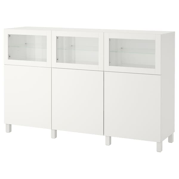 BESTÅ - Storage combination with doors, white Lappviken/Sindvik white clear glass, 180x42x112 cm - best price from Maltashopper.com 09208029
