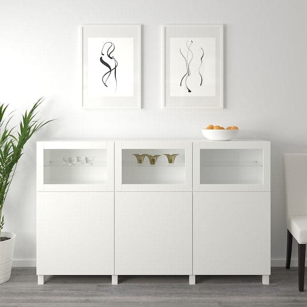 Ikea BESTÅ - Storage combination with doors, white Lappviken/Sindvik white clear glass, 180x42x112 cm